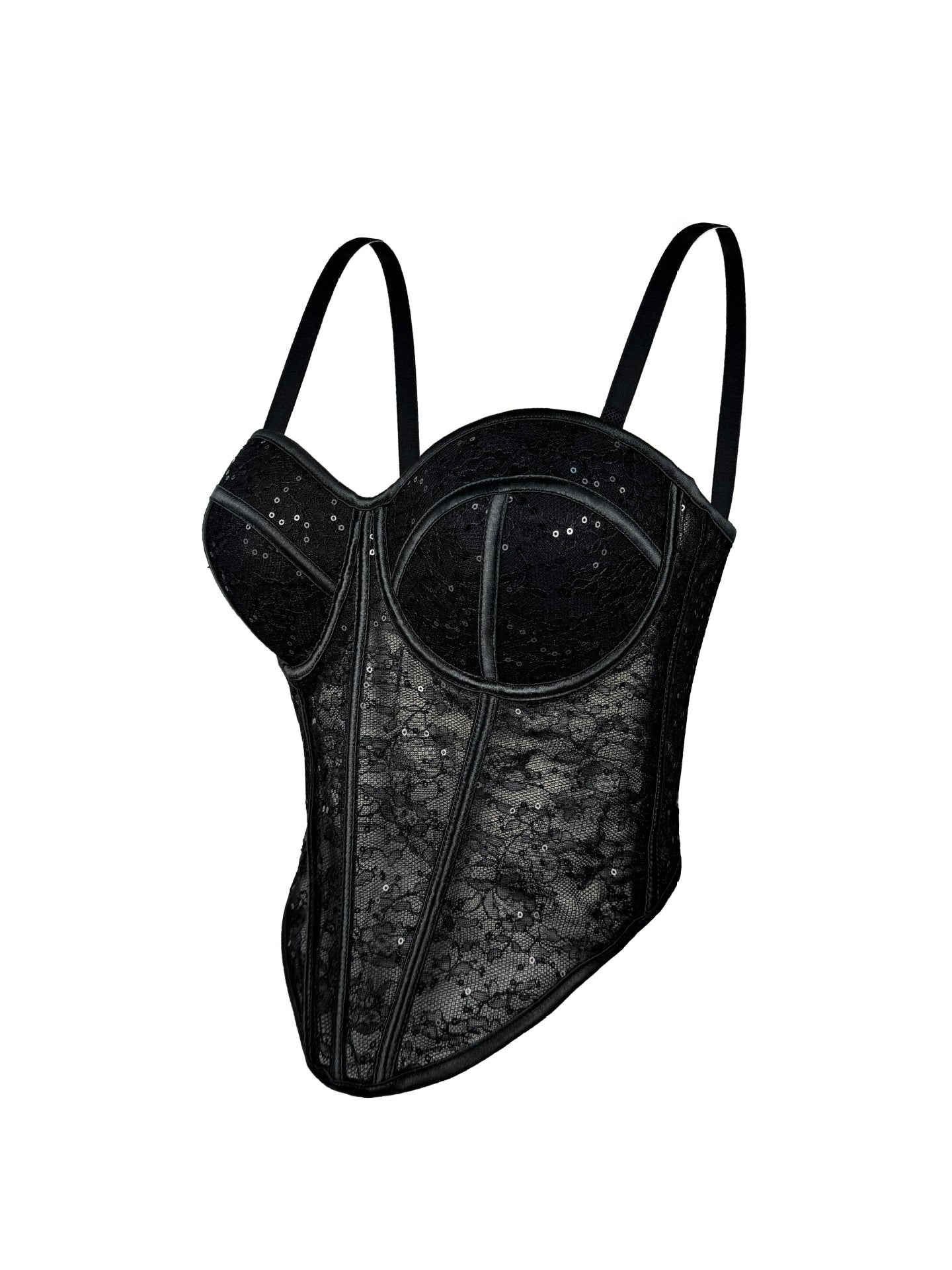 Seductive Sheer Lace Corset Top with Structured Underwire Cups