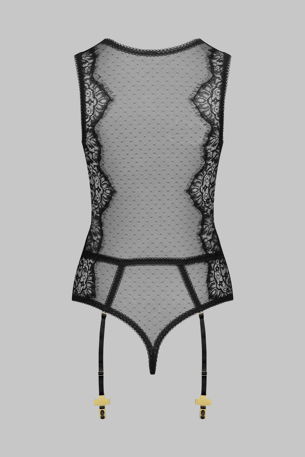 Elegant Sleeveless Lace Garter Bodysuit with Front Button Detail
