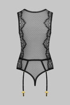 Elegant Sleeveless Lace Garter Bodysuit with Front Button Detail