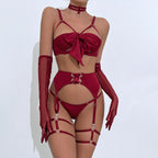 Bow Strappy Lingerie Set with Garter Belts
