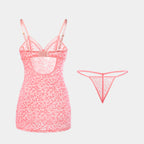 Leopard Print Lace Trim Bow Side Slit Hollow Back Babydoll