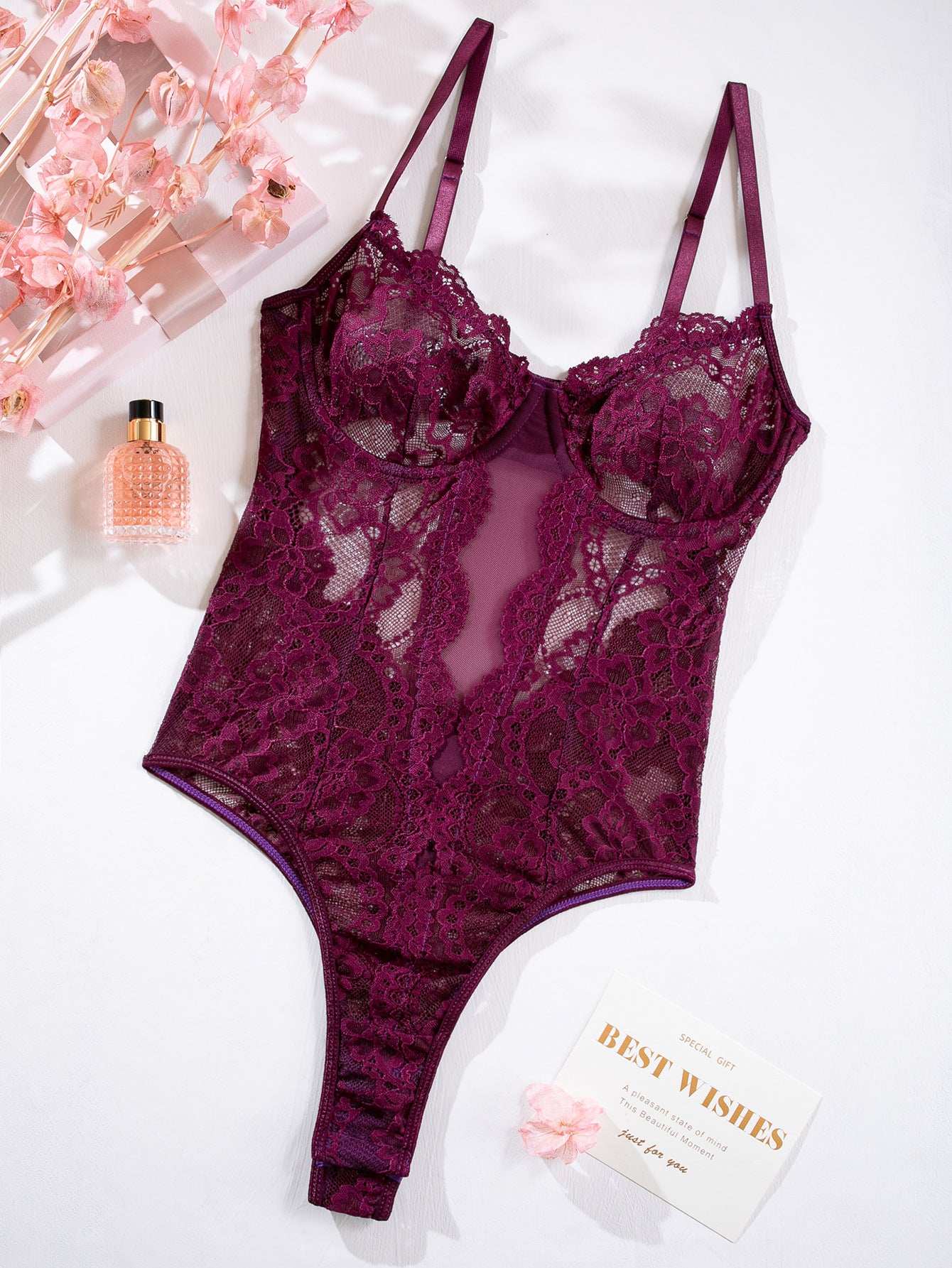 Sheer Mesh Patchwork Push Up High Cut One Piece