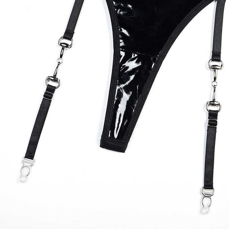 Seductive Patent Leather Corset-Style Garter Lingerie