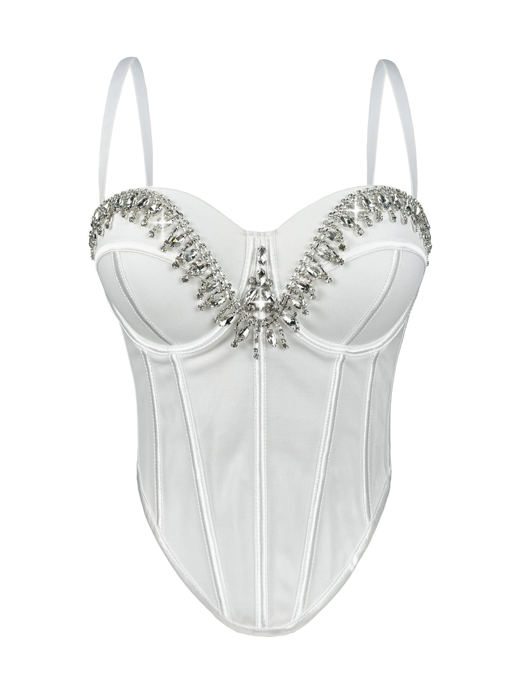 Rhinestone-Embellished Corset Bustier with Satin Finish