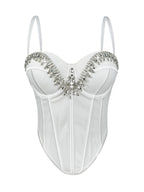 Rhinestone-Embellished Corset Bustier with Satin Finish