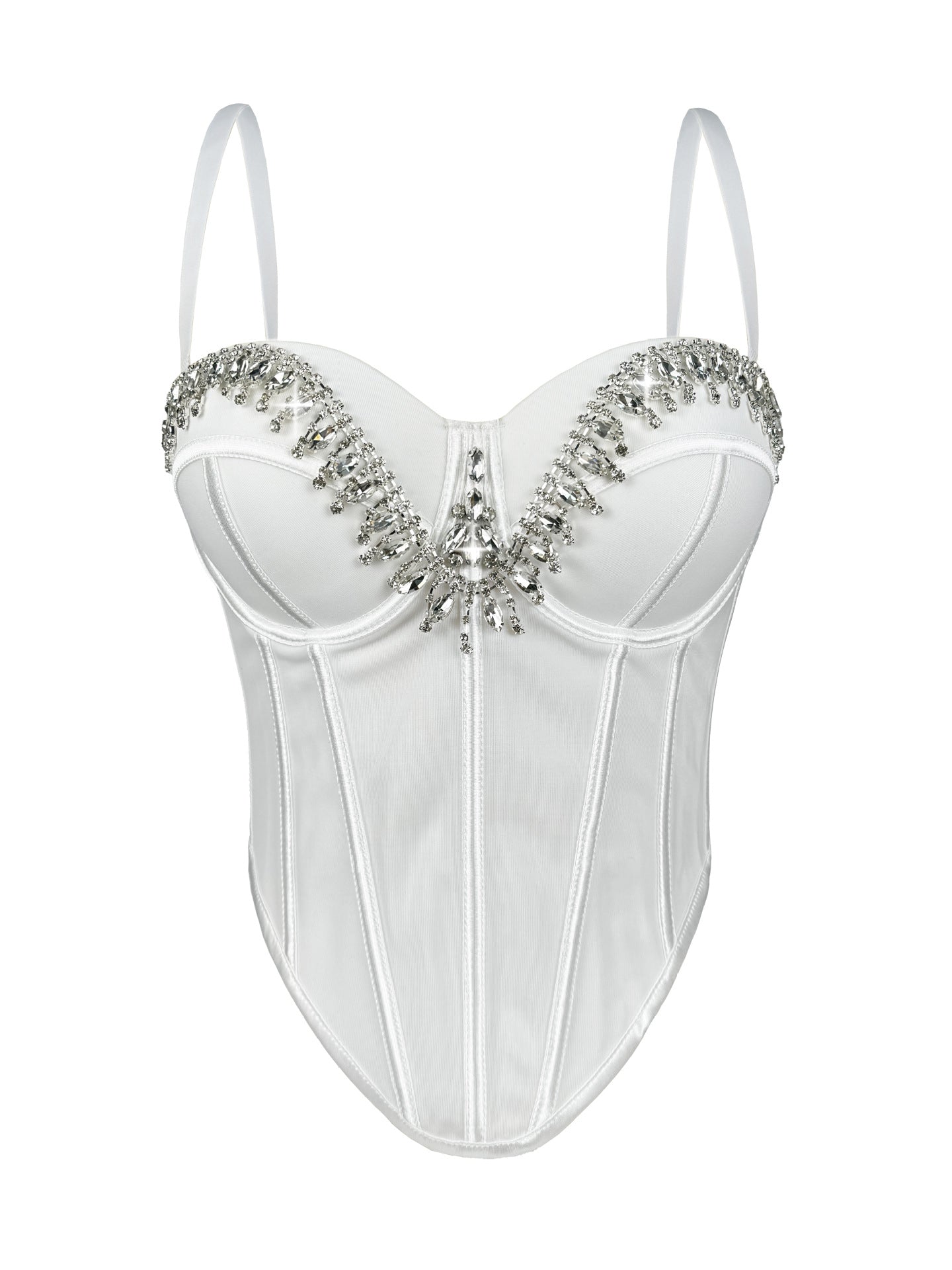 Rhinestone-Embellished Corset Bustier with Satin Finish