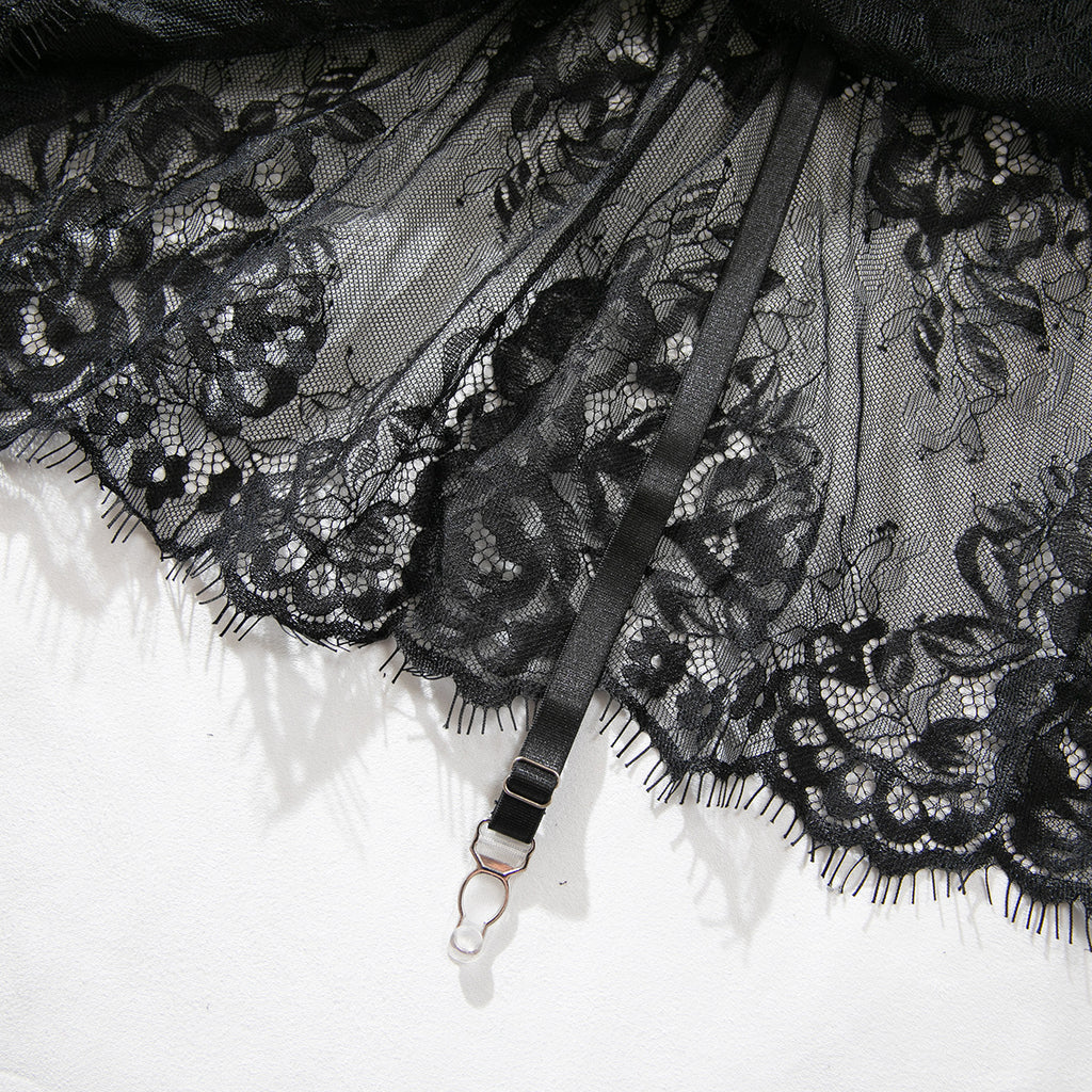 Cut‑Out Open‑Back Lace Garter Chemise