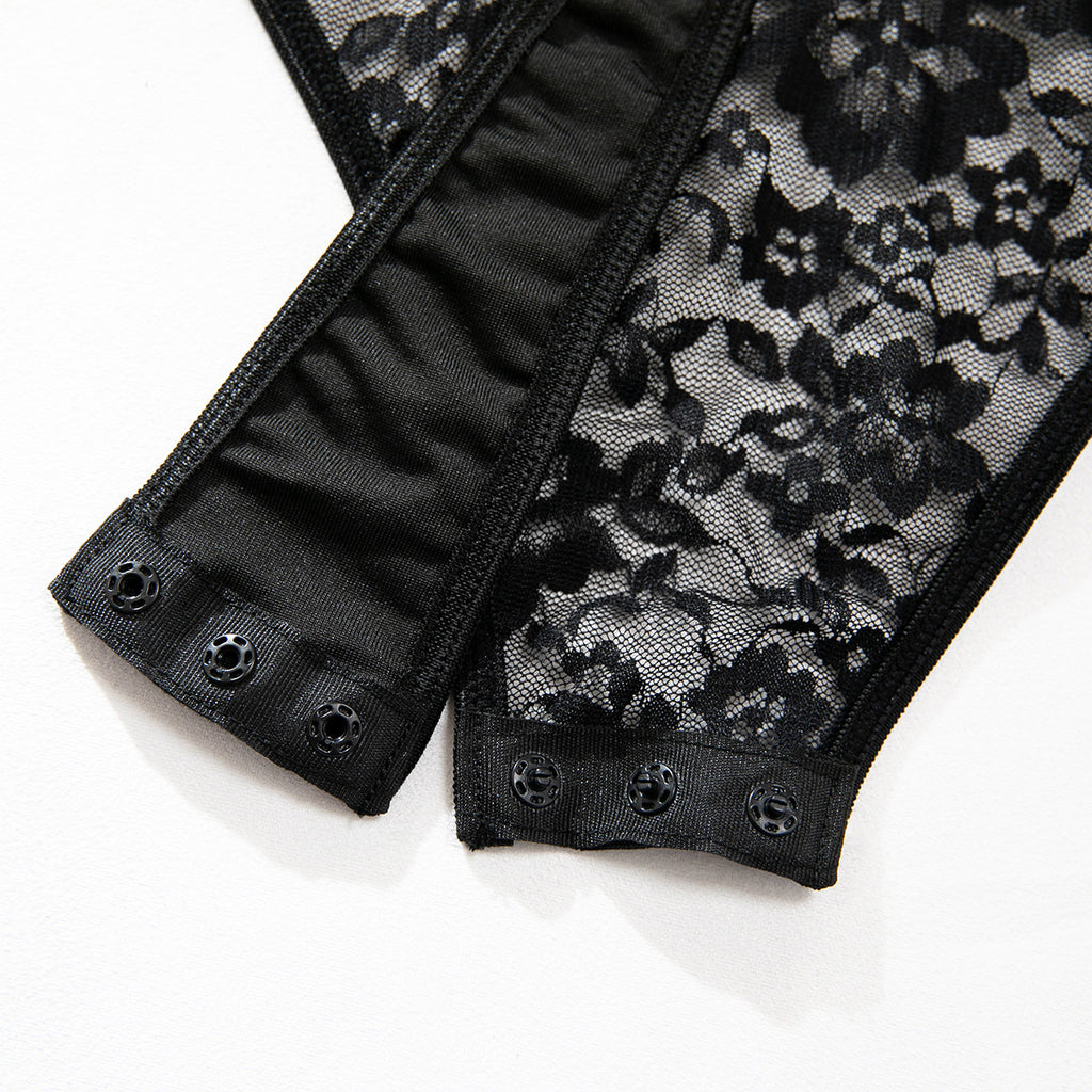 Eyelash‑Lace Deep‑V Open‑Back Intimate Bodysuit