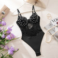 Pearl‑Embellished Floral Lace Open‑Back Teddy Bodysuit