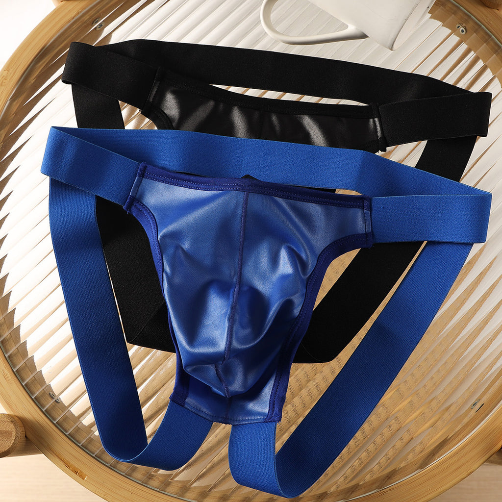 Men’s Faux Leather Bold Wet Look Thong with Contoured Pouch