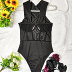 Crisscross Halter Neck Cutout Mesh Corset Bodysuit