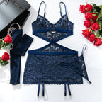 Floral Lace Criss‑Cross Cut‑Out Lingerie Set