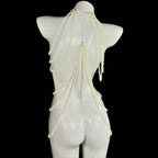 Classic Long Faux Pearl Dress with Heart Pendant and Crystal Accent Women's Party Banquet Body Chain