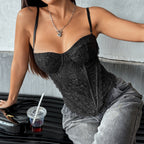 Floral Lace Corset with Adjustable Straps & Back Zip