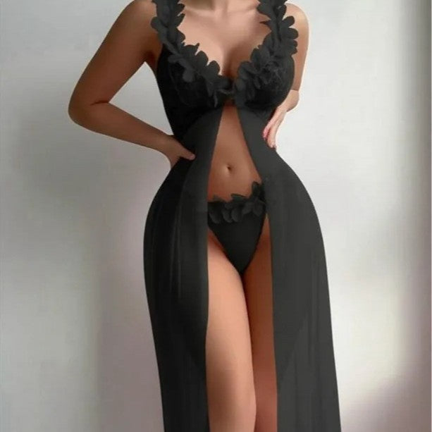 Women's Sexy Printed Spaghetti Strap Long Nightgown with Side Slit