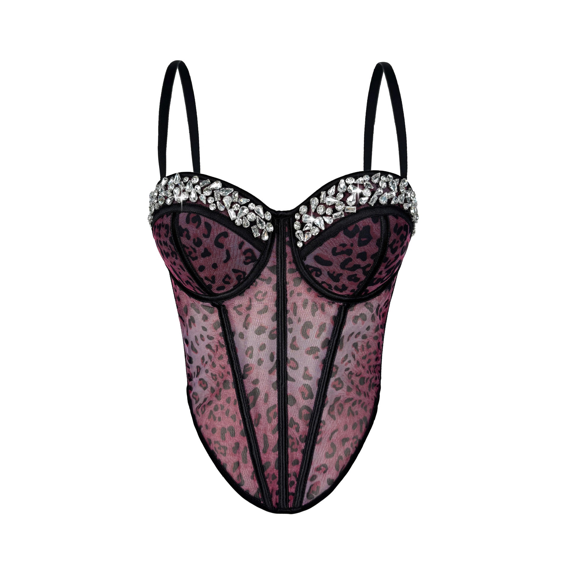 Leopard Print Sheer Mesh Corset Bustier