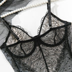 Floral Lace Polka‑Dot Sheer Mesh Chemise Set