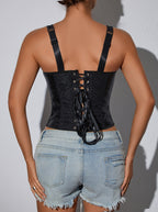 Square Neck Lace-Up Corset Top, Body Shaping Bustier
