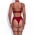 Bow Strappy Lingerie Set with Garter Belts