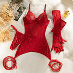 Rhinestone Embellished Sheer Mesh Lingerie Set