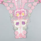 Floral‑Applique Lace  Back Intimate Lingerie Set