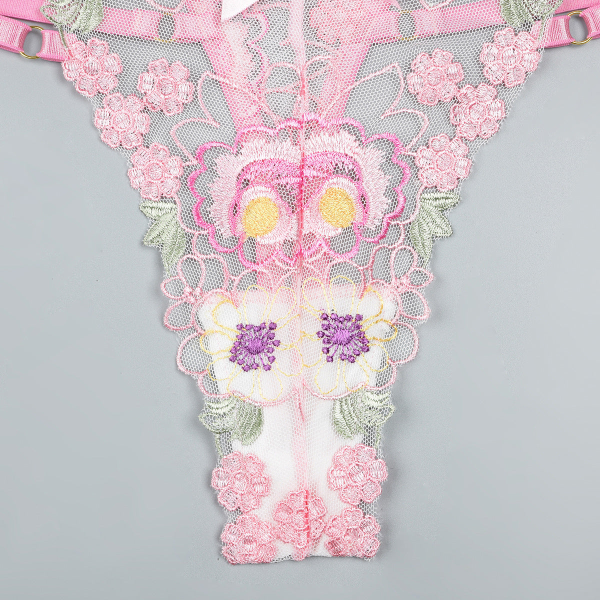 Floral‑Applique Lace  Back Intimate Lingerie Set