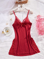 Soft and skin-friendly red lace-edged Nightgown