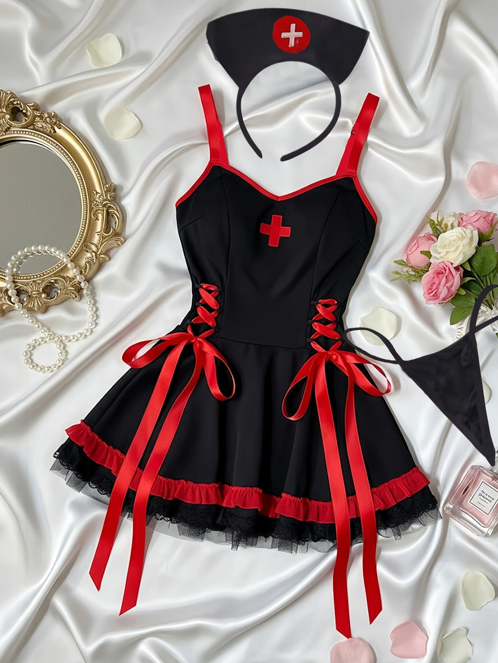 Sexy Lace Nurse Cosplay Uniform Dress