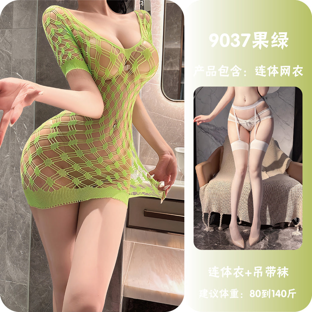 Off-Shoulder Deep V Mesh Bodysuit