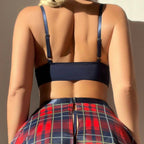 School Girl Role Play Lingerie Set with Plaid Skirt And Bow Detail