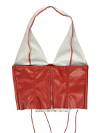 Faux Leather Halter Corset Top with Side Lace-Up Closure