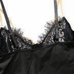 Eyelash‑Lace Deep‑V Open‑Back Intimate Bodysuit