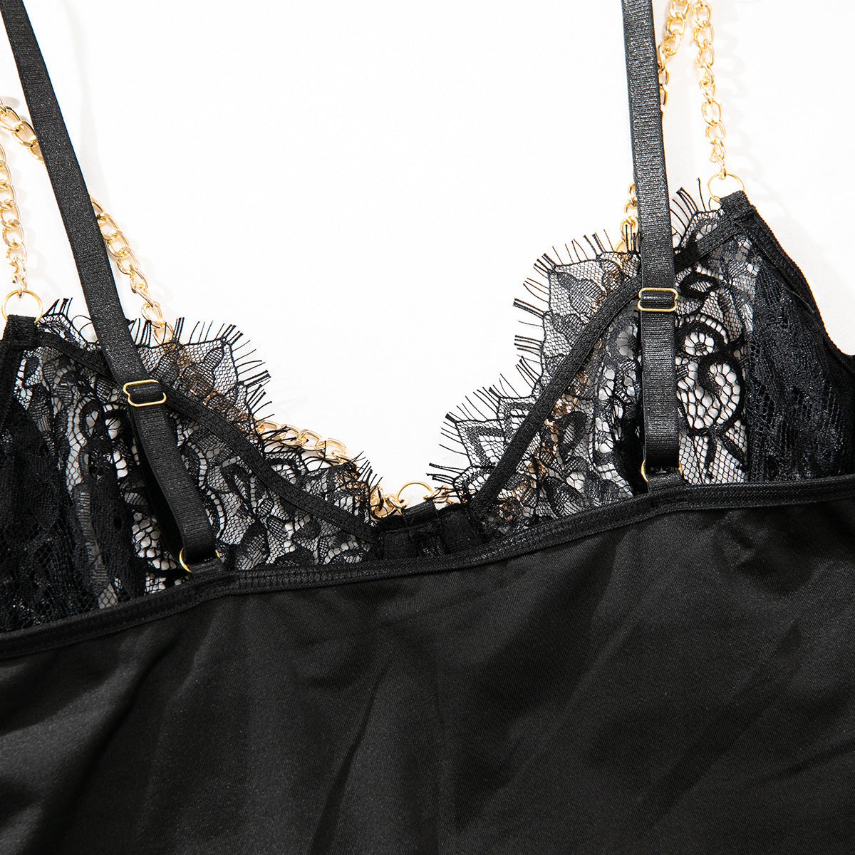 Eyelash‑Lace Deep‑V Open‑Back Intimate Bodysuit