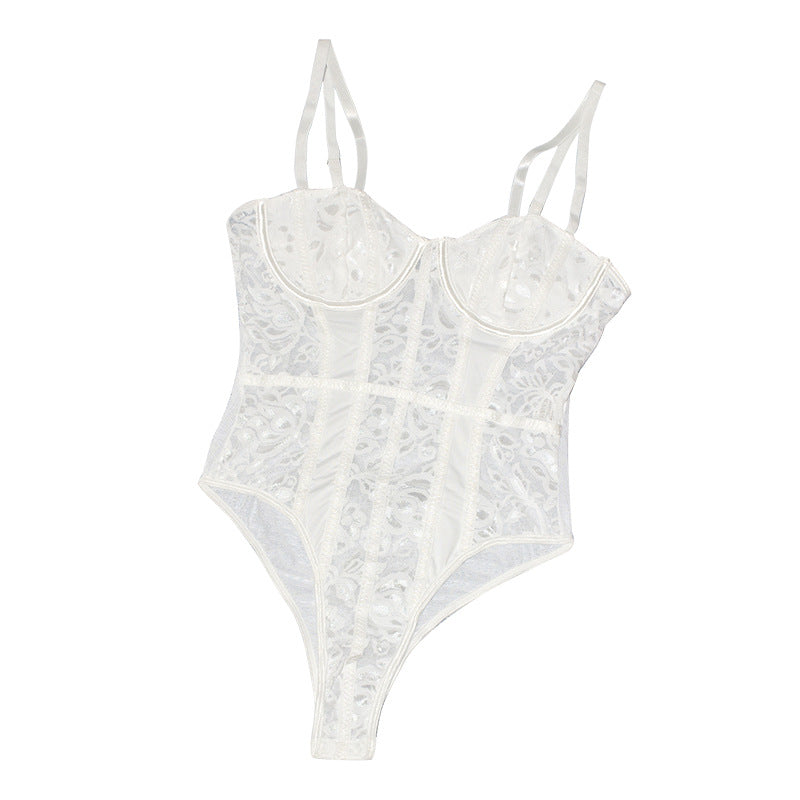 Floral Lace Corset Bodysuit with Adjustable Straps