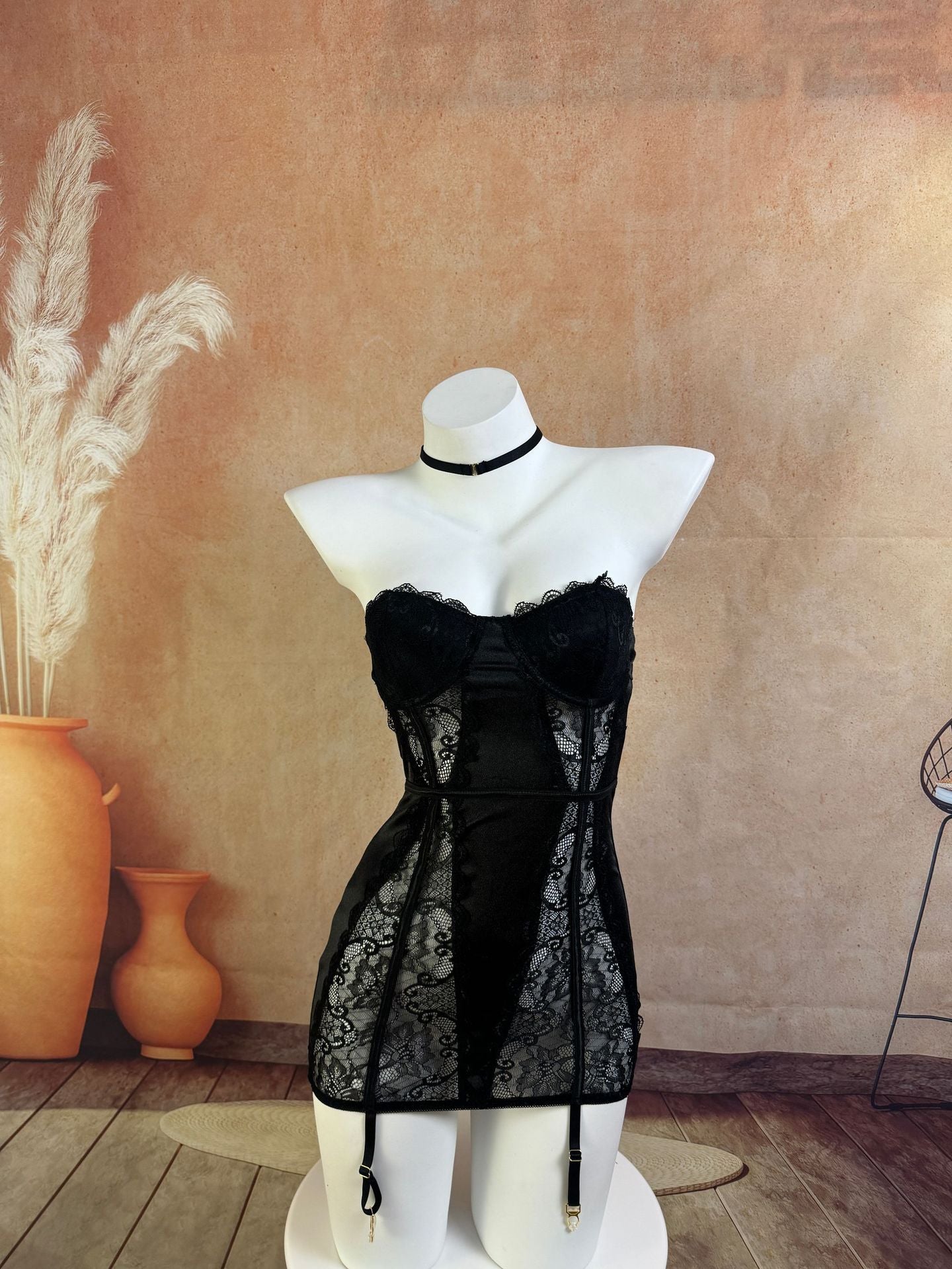 Vintage-Inspired Satin Lace Lingerie Dress