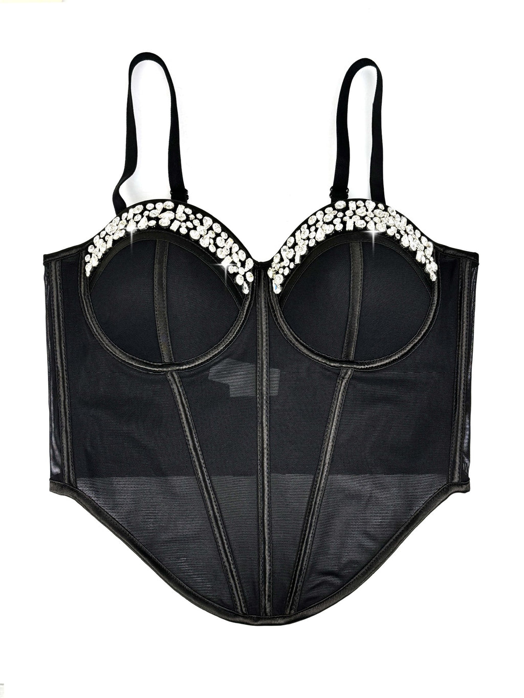 Rhinestone-Trimmed Sheer Corset Bustier