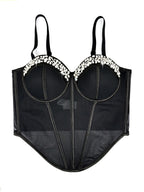Rhinestone-Trimmed Sheer Corset Bustier