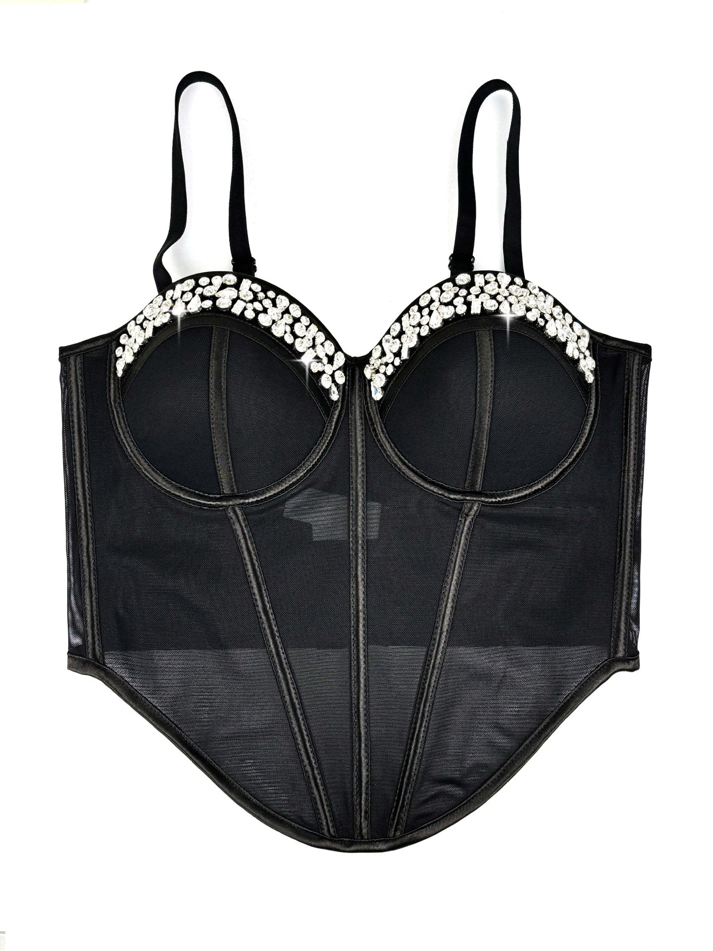 Rhinestone-Trimmed Sheer Corset Bustier