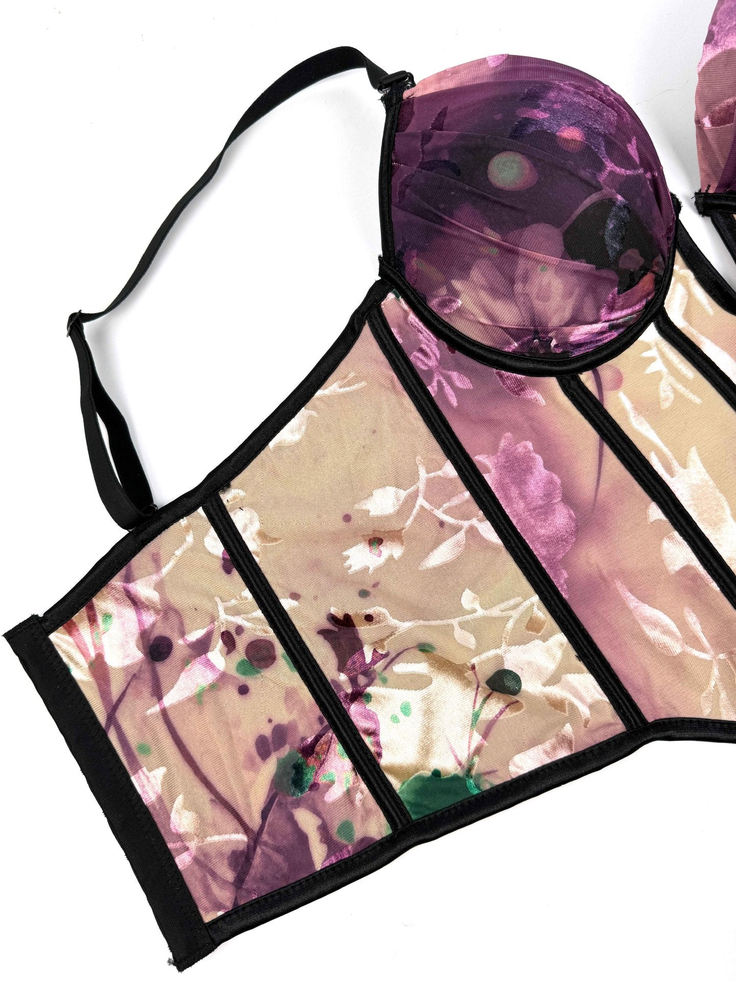 Vintage Floral Sheer Mesh Corset Bustier