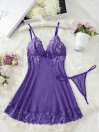Floral Lace Babydoll with Bow Details & Sheer Mesh