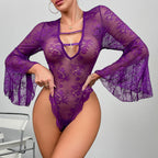 Full Sleeve Lace Patchwork Bodycon Erotic Bodysuit