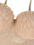 Pearl-Embellished Mesh Structured Corset Bustier