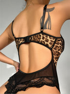 Sultry Leopard Lace Sling Slim Fit Bodysuit