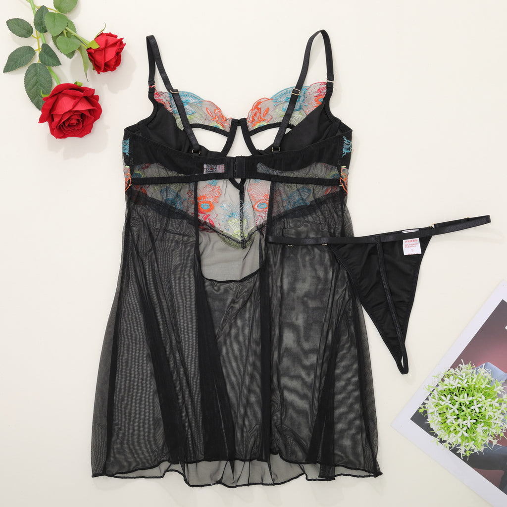 Flower Lace Sling Open Back Romantic Erotic Nightwear