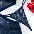 Floral Lace Criss‑Cross Cut‑Out Lingerie Set