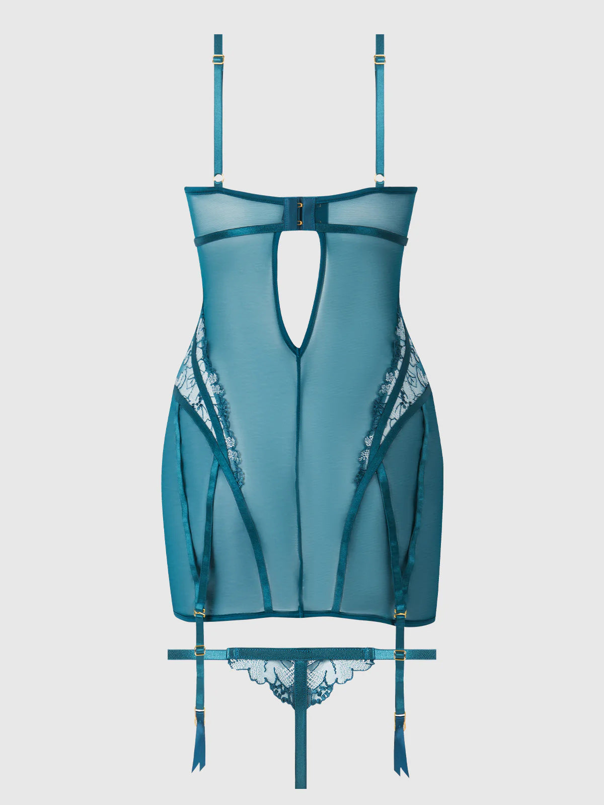 Floral Lace Open‑Back Cut‑Out Mesh Garter Chemise