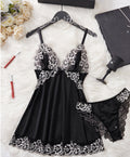 V-Neck Lace And Satin Chemise Nightie Set