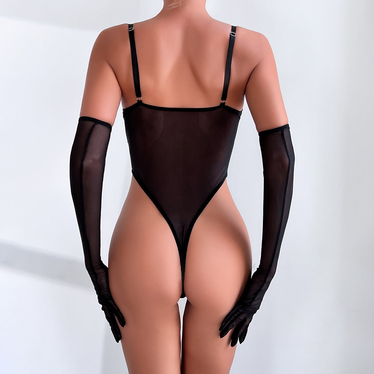 Minimalist Deep V Open Back Slim See-Through Nightwear