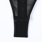 Mesh Criss‑Cross Ruffled Bodysuit