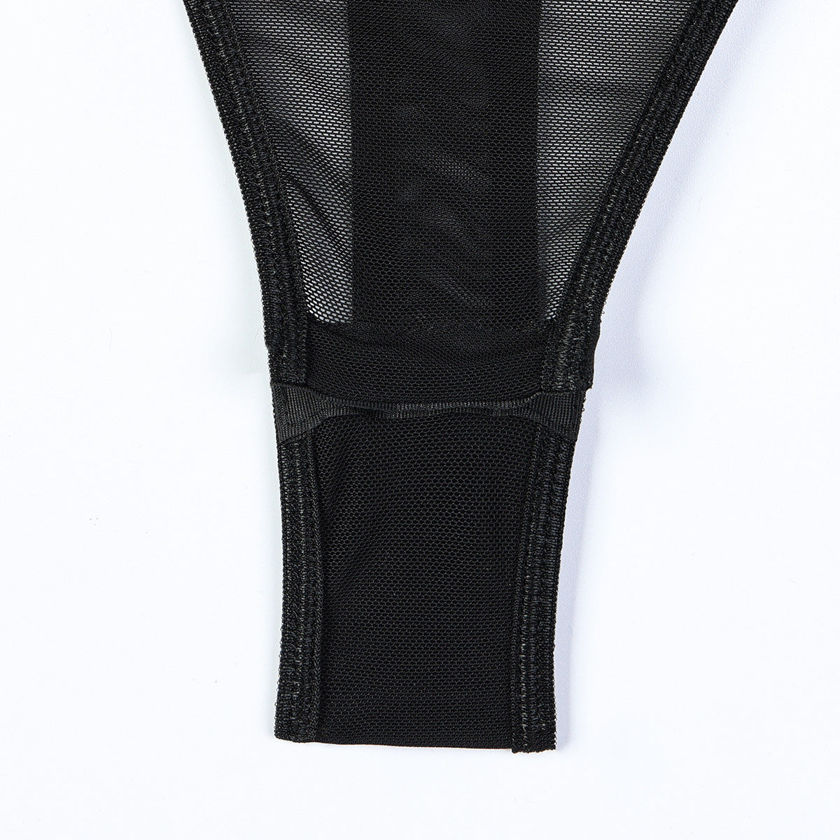 Mesh Criss‑Cross Ruffled Bodysuit